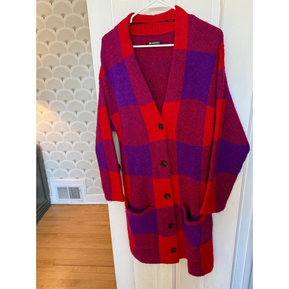 Blank NYC Red & Blue Checkered Cardigan Size Small
